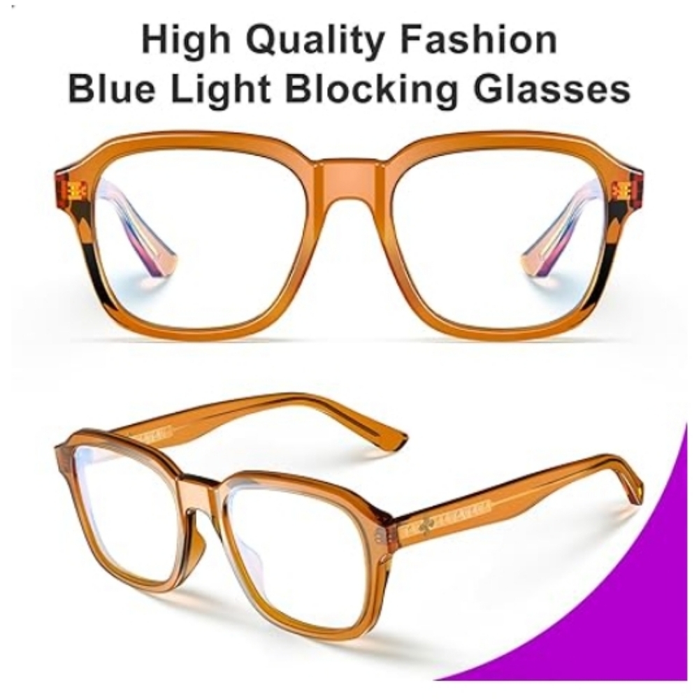 Oversized Square Blue Light Blocking Glasses Computer Brown Frame Eyewear - Picture 2 of 9
